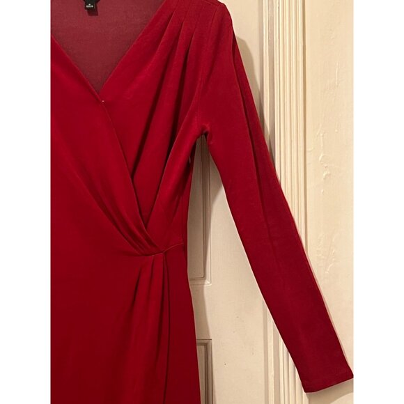 Ann Taylor Size 6 Red Dress Body Con Hidden Side Zip Long Sleeves Foe wrap skirt - Picture 9 of 16